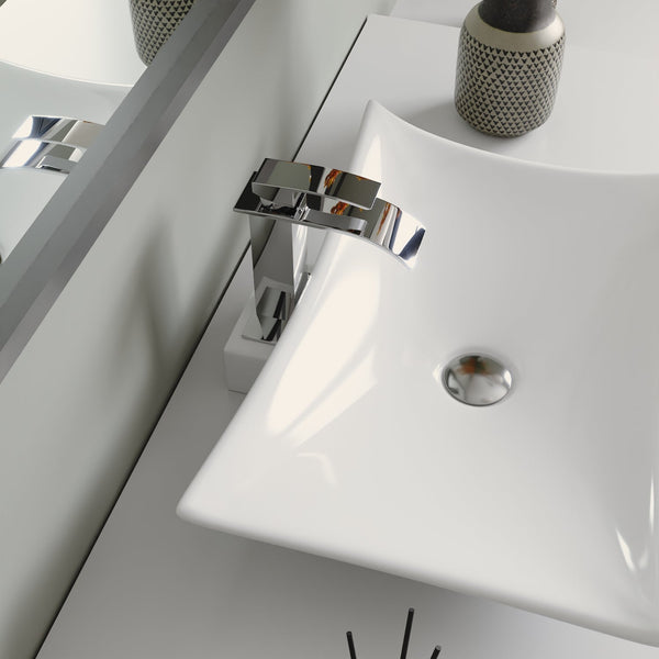 PRISM 22.64" Rectangular Vessel Bathroom Sink, Without Overflow