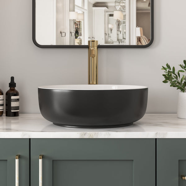 DeerValley Symmetry 16'' White Ceramic Circular Vessel Bathroom Sink DV-1V0030/0092