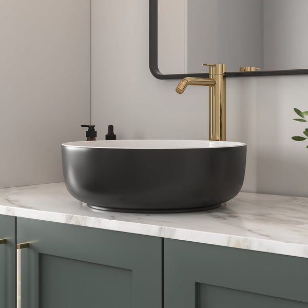 DeerValley Symmetry 16'' White Ceramic Circular Vessel Bathroom Sink DV-1V0030/0092