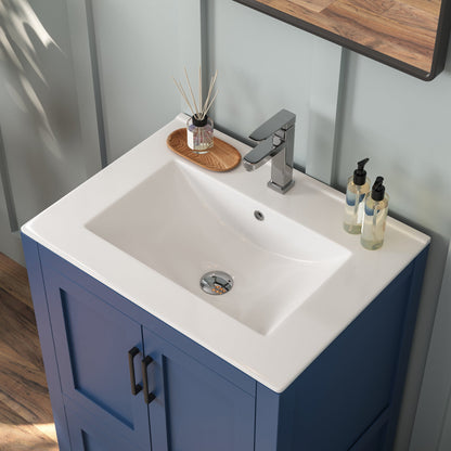 24" Rectangular Vanity Top Sink, Single Faucet Hole