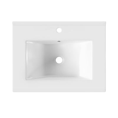 24" Rectangular Vanity Top Sink, Single Faucet Hole