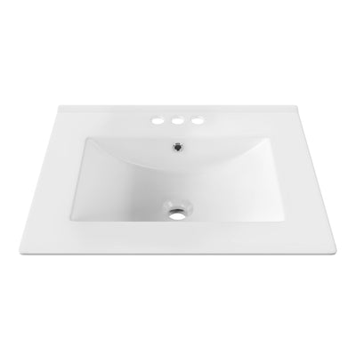 24" Rectangular Vanity Top Sink, Three Faucet Holes