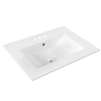 24" Rectangular Vanity Top Sink, Three Faucet Holes