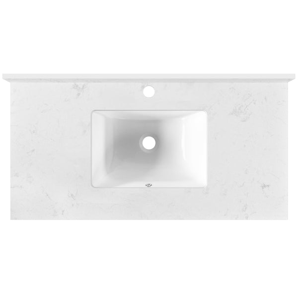 DV-1V0098 35" Rectangular Vanity Top Sink, Oversized countertop