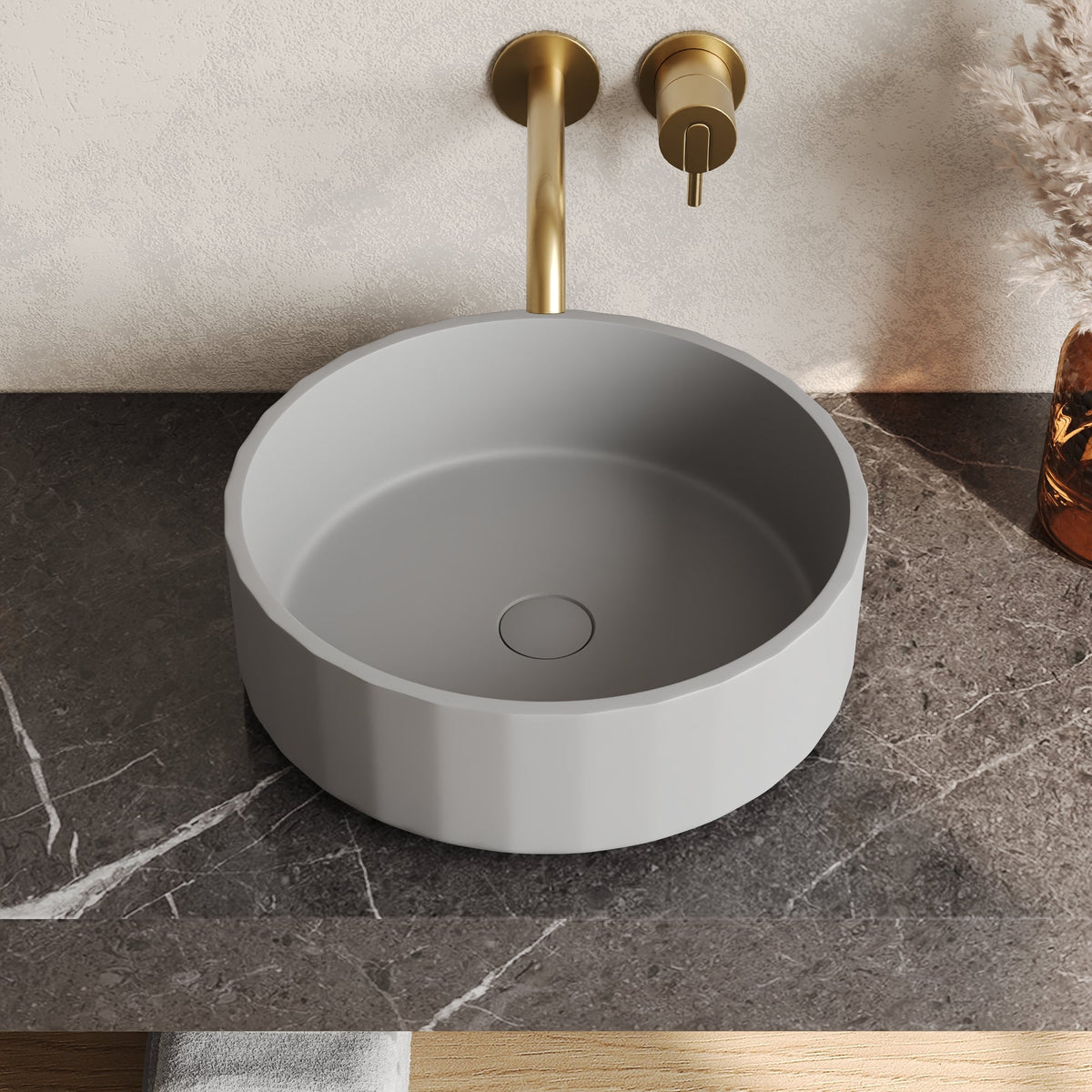 17" x 6" Round Vessel Bathroom Sink Concrete