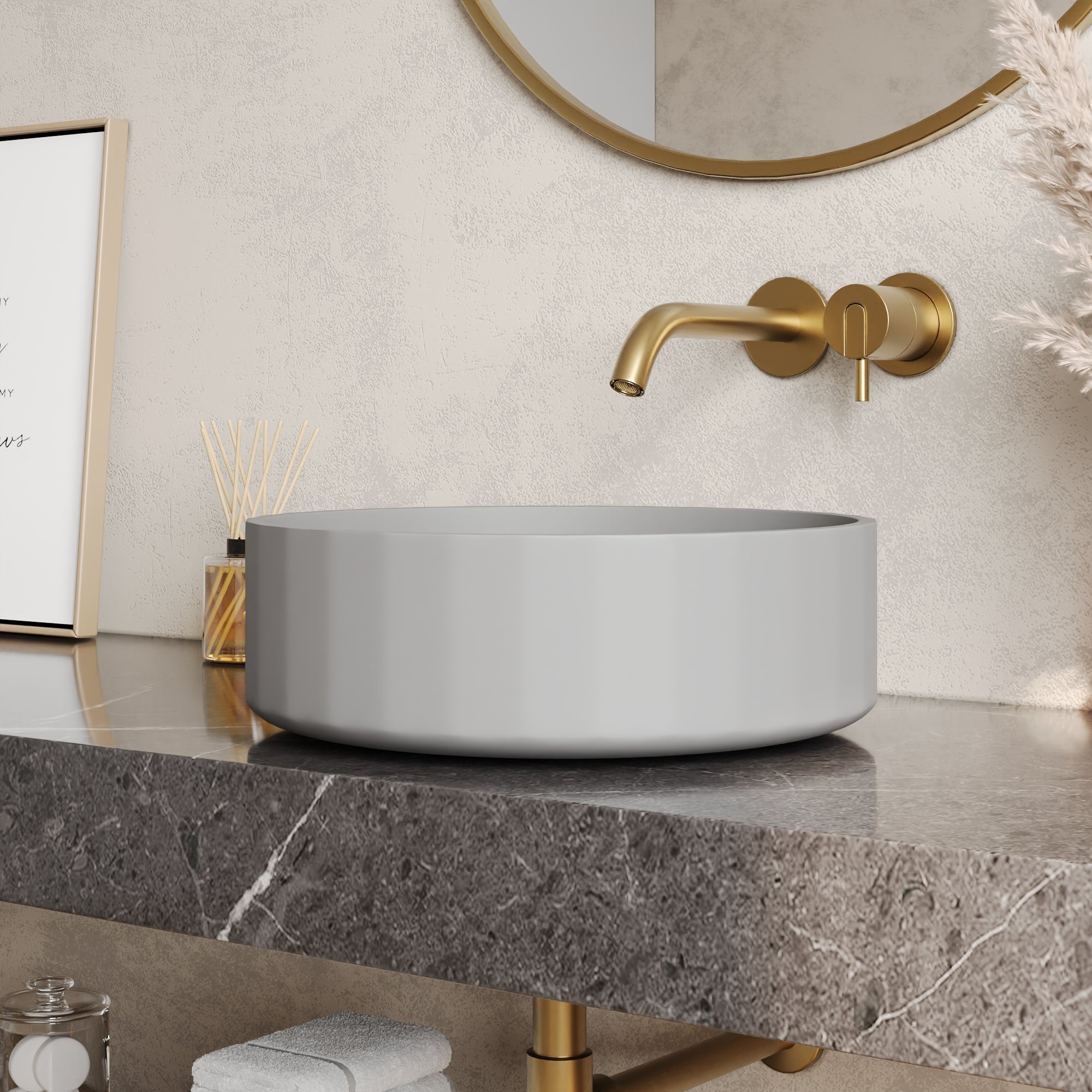 17" x 6" Round Vessel Bathroom Sink, Concrete