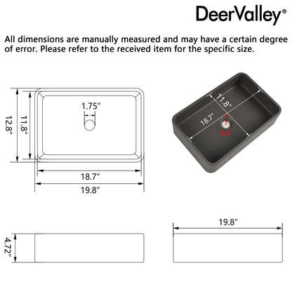 20" x 13" Rectangular Vessel Bathroom Sink, Concrete