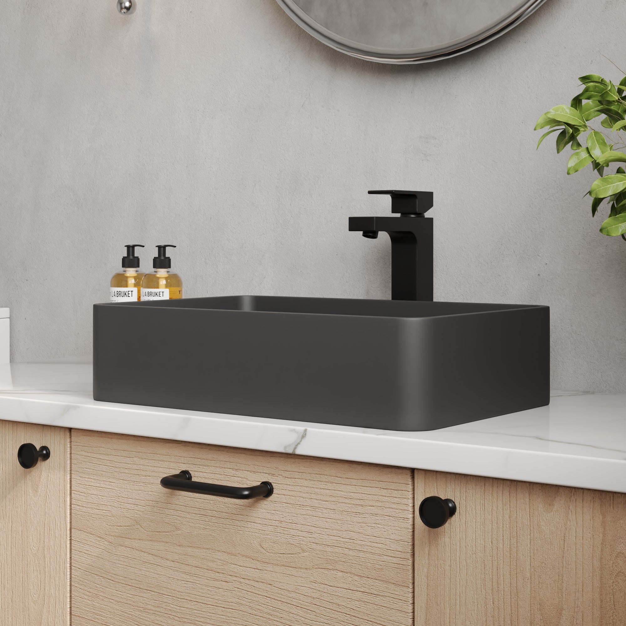 20" x 13" Rectangular Vessel Bathroom Sink, Concrete