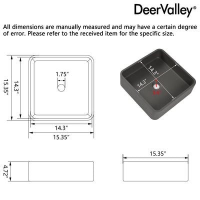 15" x 5" Rectangular Vessel Bathroom Sink, Concrete