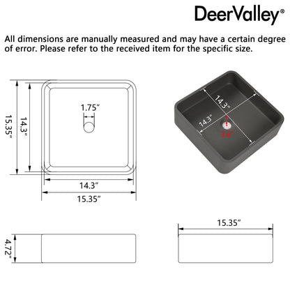 15" x 5" Rectangular Vessel Bathroom Sink, Concrete