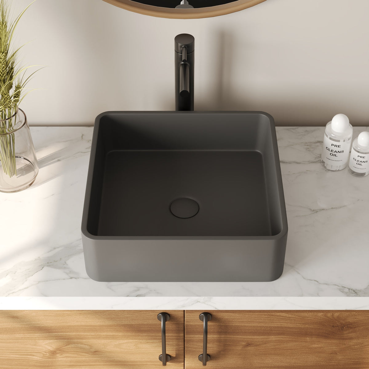 15" x 5" Rectangular Vessel Bathroom Sink Concrete