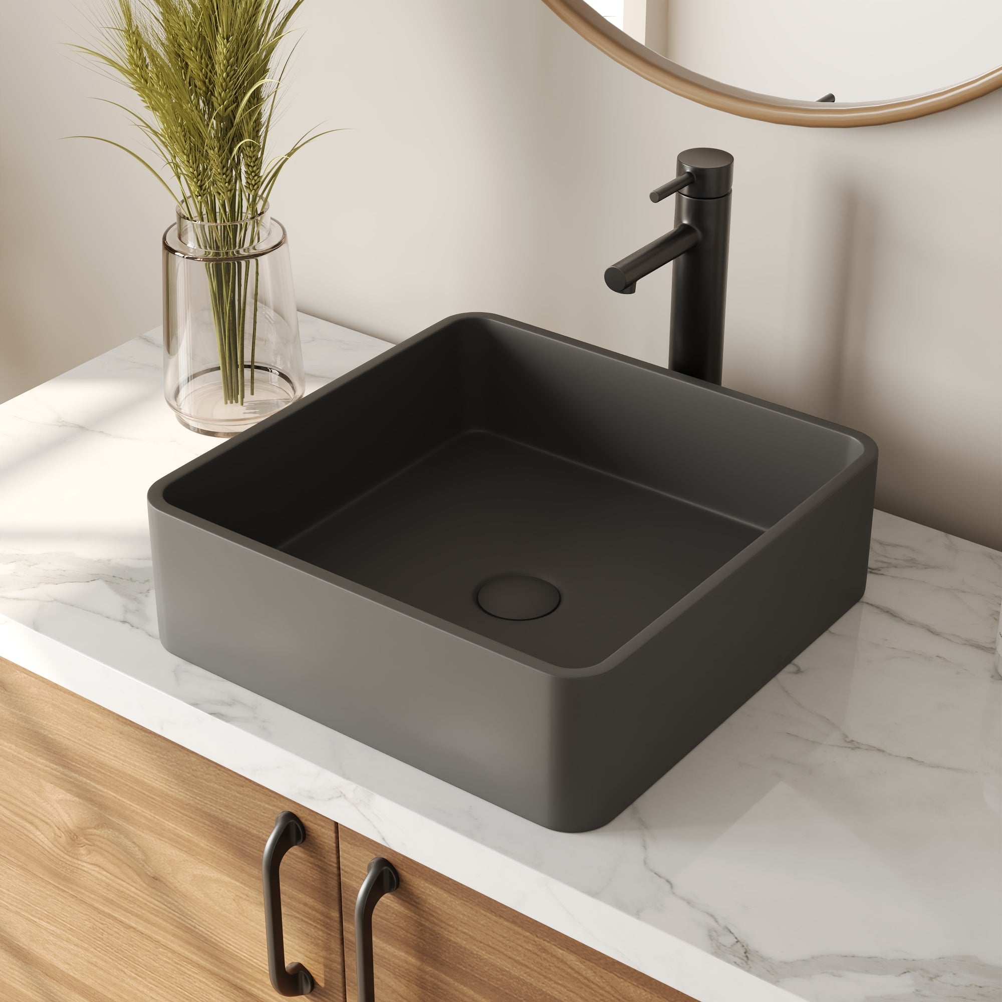 15" x 5" Rectangular Vessel Bathroom Sink, Concrete