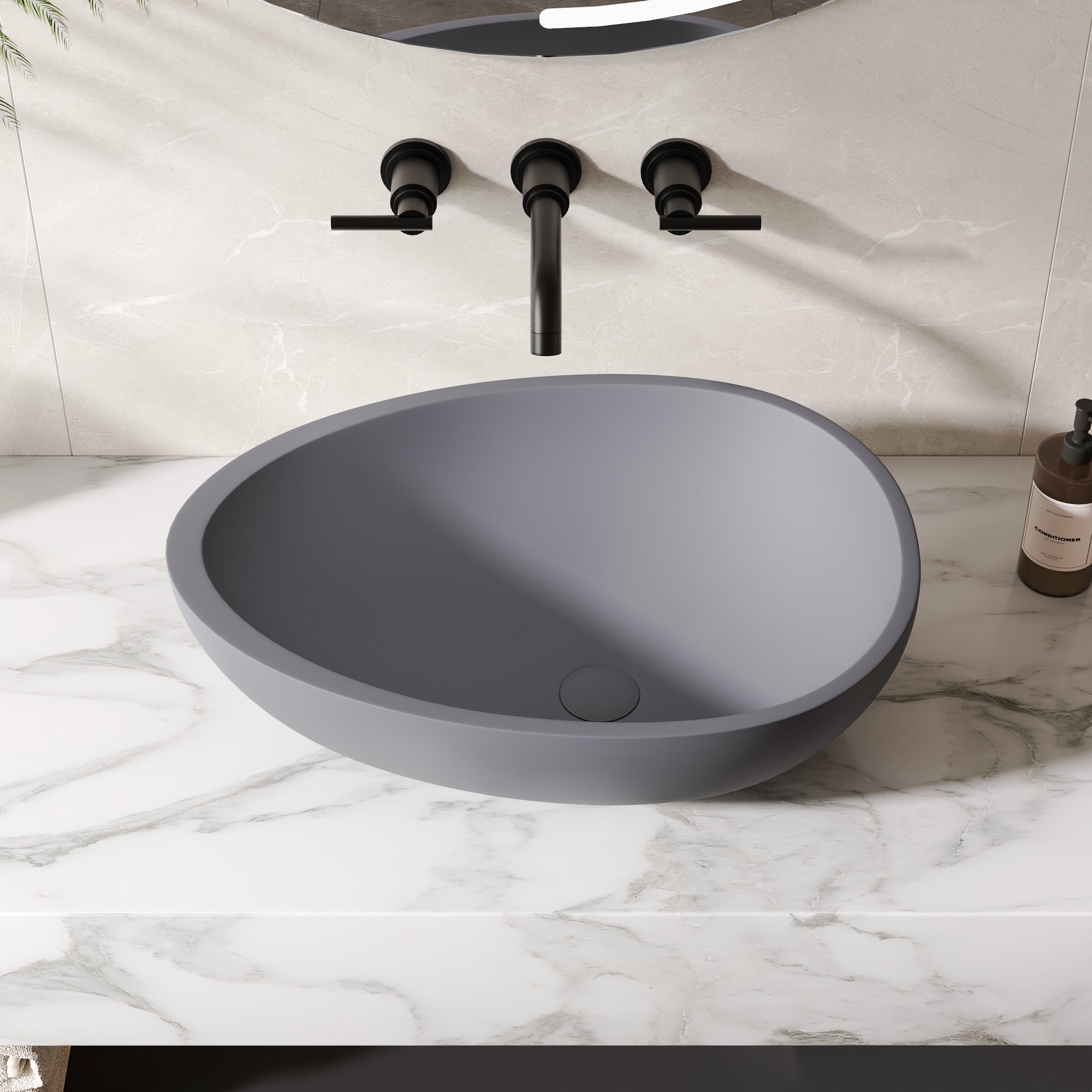21" x 15" Egg-Shaped Vessel Bathroom Sink, Concrete