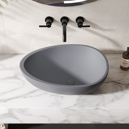 21" x 15" Egg-Shaped Vessel Bathroom Sink, Concrete