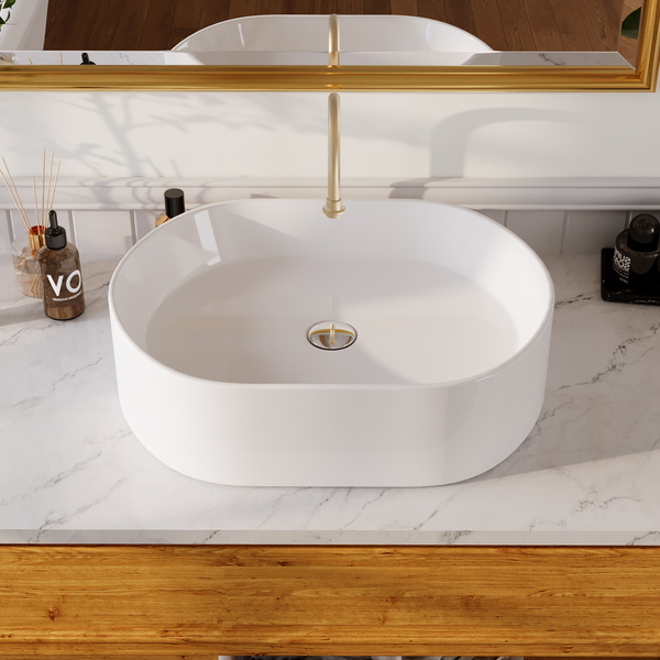 19" x 15" Oval Vessel Bathroom Sink, Seamless Design