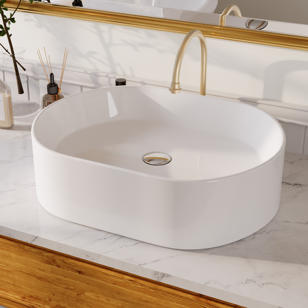 19" x 15" Oval Vessel Bathroom Sink, Seamless Design