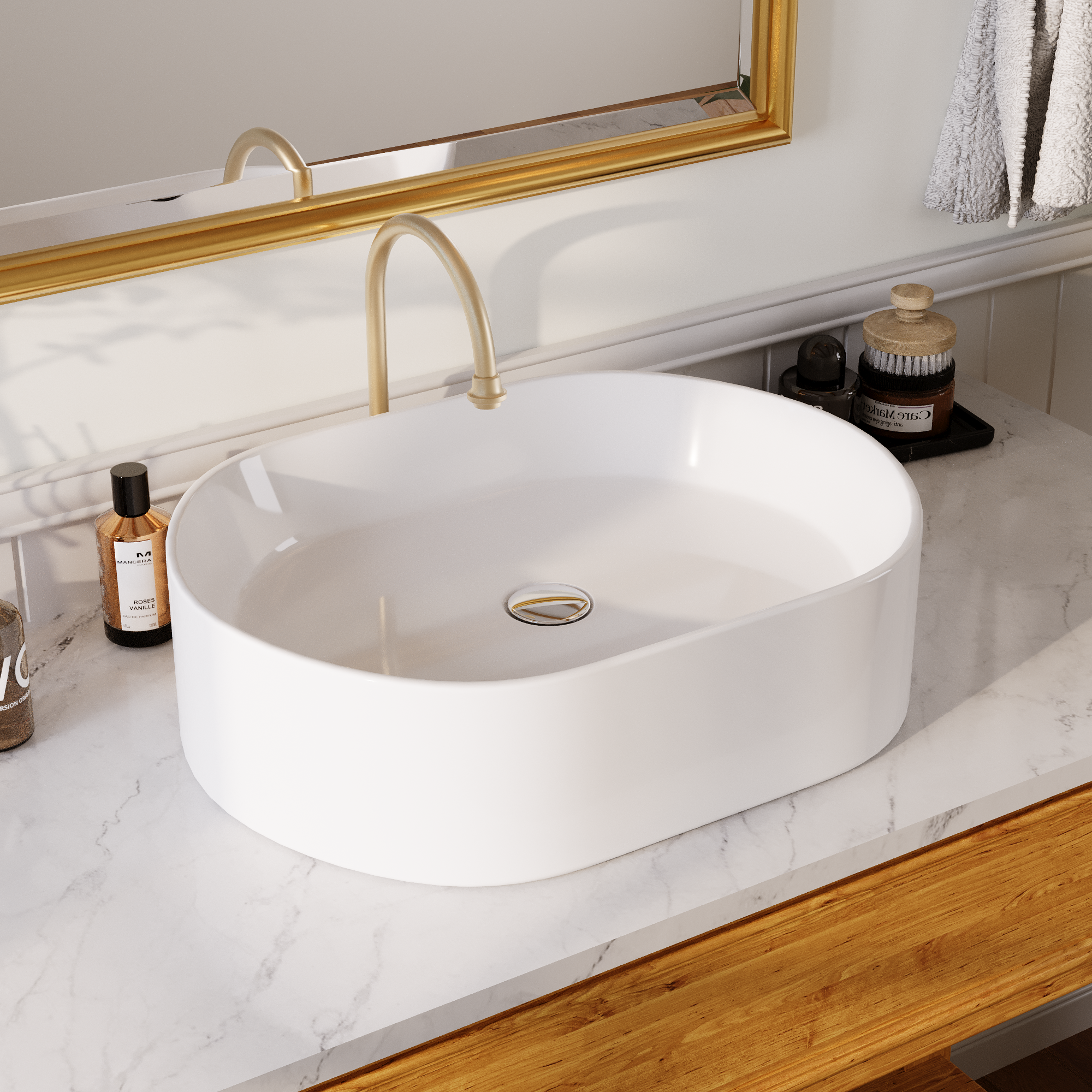 19" x 15" Oval Vessel Bathroom Sink, Seamless Design