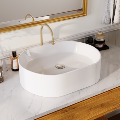 19" x 15" Oval Vessel Bathroom Sink, Seamless Design