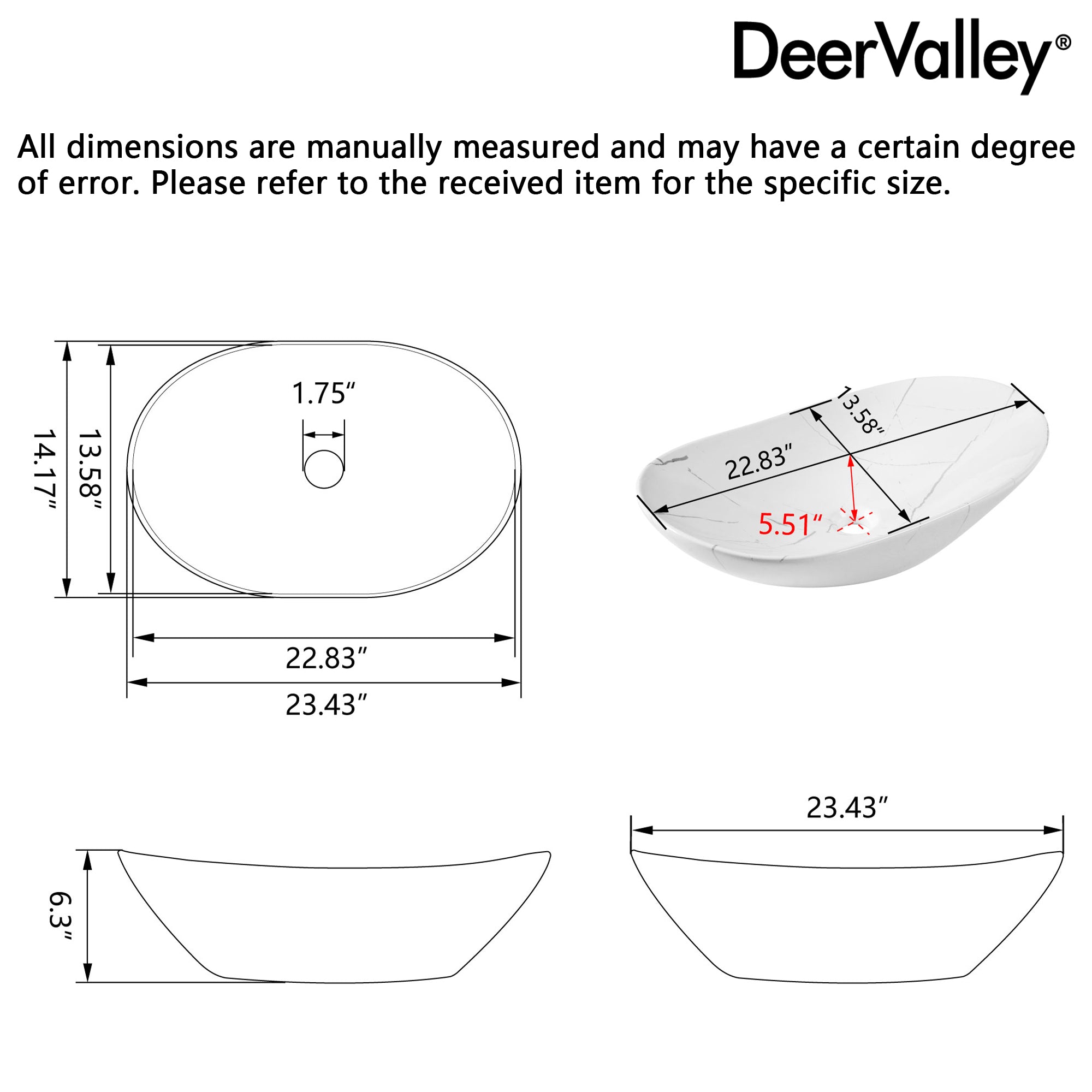 23" x 14" Oval Vessel Bathroom Sink, Easy to Clean