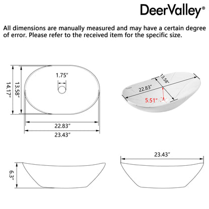 23" x 14" Oval Vessel Bathroom Sink, Easy to Clean