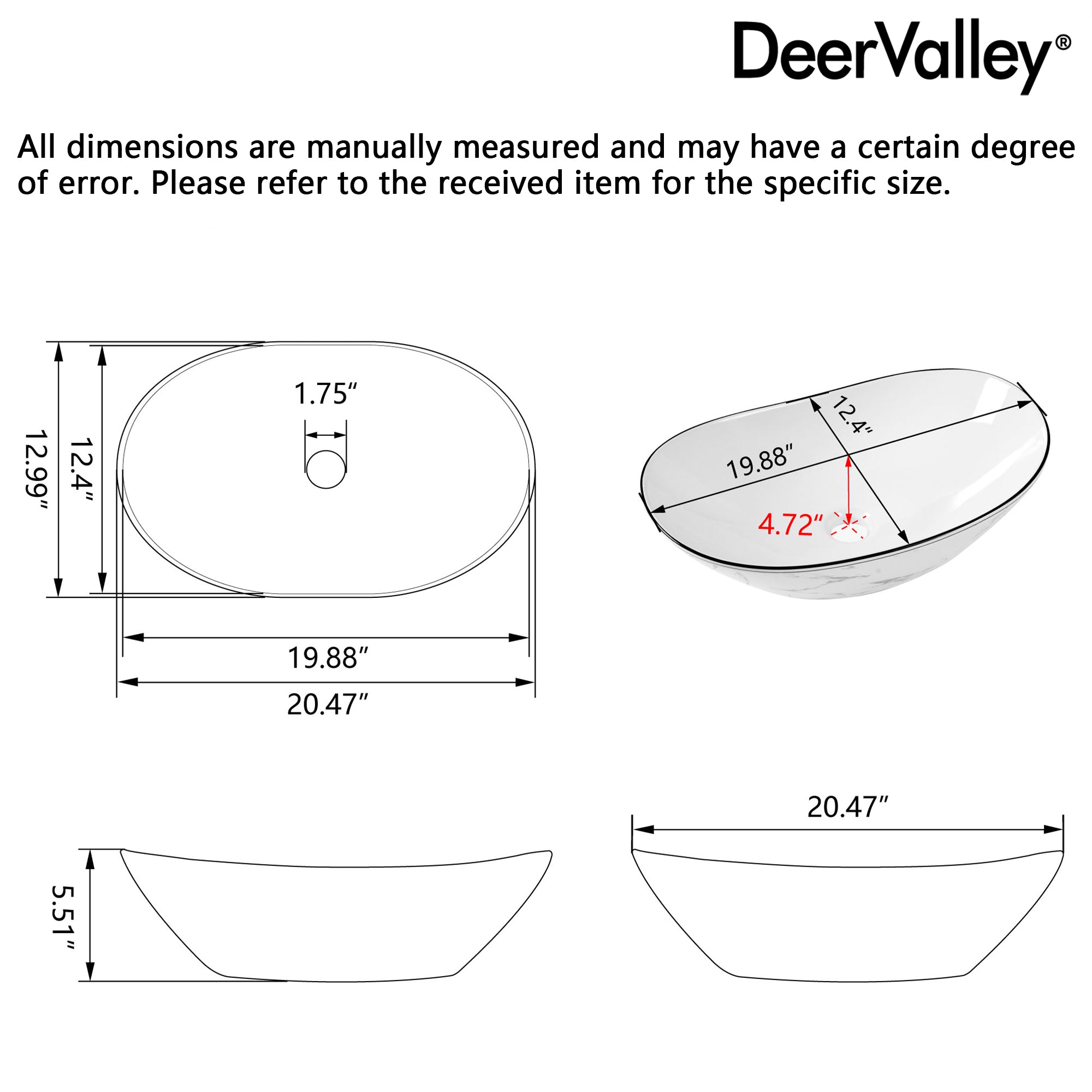 20" x 13" Oval Vessel Bathroom Sink, Easy to Maintain