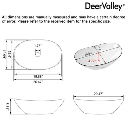 20" x 13" Oval Vessel Bathroom Sink, Easy to Maintain
