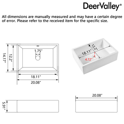 20" x 14" Rectangle Vessel Bathroom Sink, Seamless Design