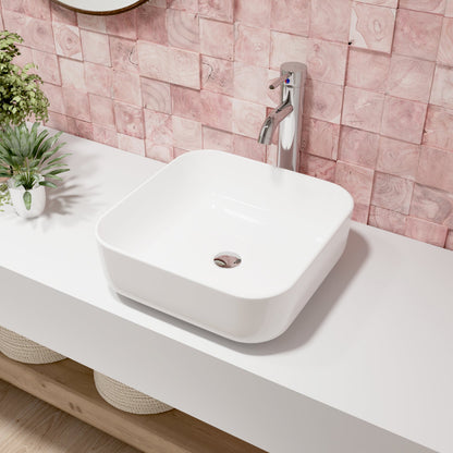 ACE 15" Square Vessel Bathroom Sink, Without Overflow