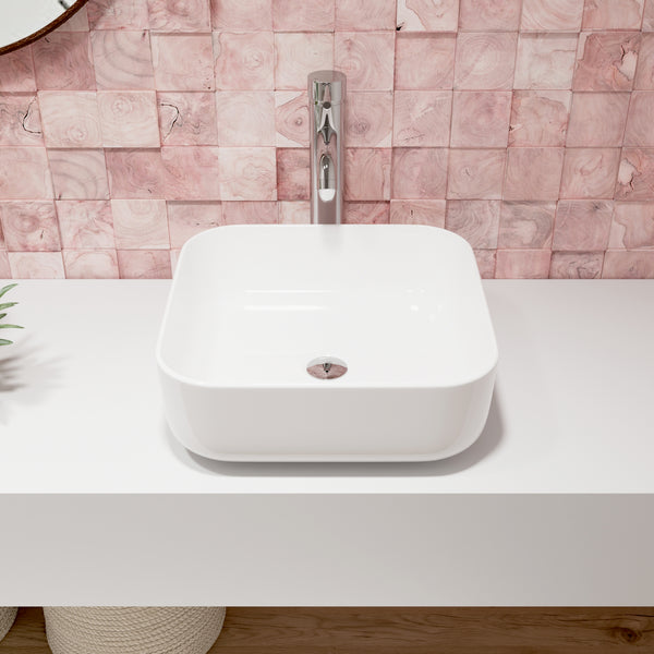 DeerValley DV-1V021 Ace White Ceramic Square Vessel Handmade Bathroom Sink