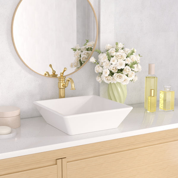 ACE 16.14" Square Bathroom Vessel Sink, Without Overflow