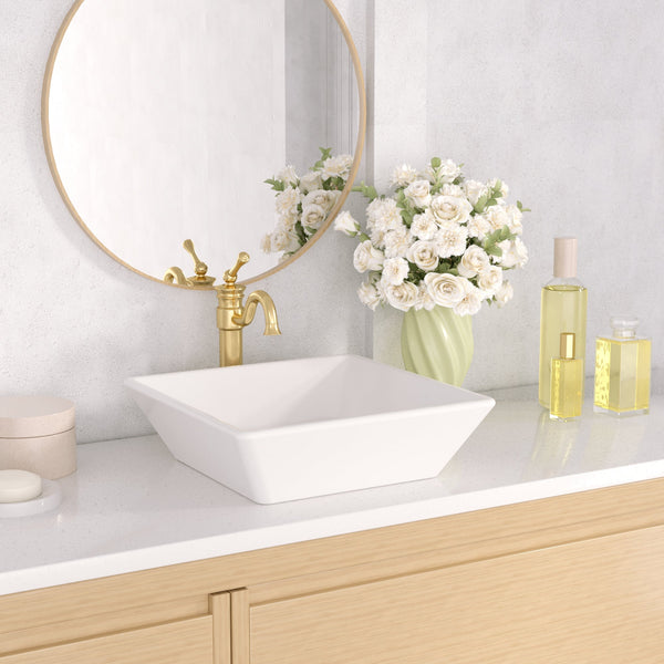 DeerValley DV-1V022 Ace Modern Sleek White Square Porcelain Ceramic Bathroom Vessel Sink