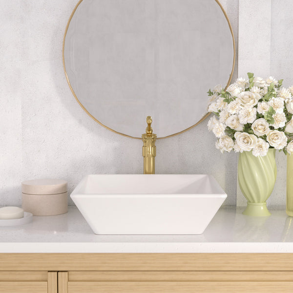 DeerValley DV-1V022 Ace Modern Sleek White Square Porcelain Ceramic Bathroom Vessel Sink