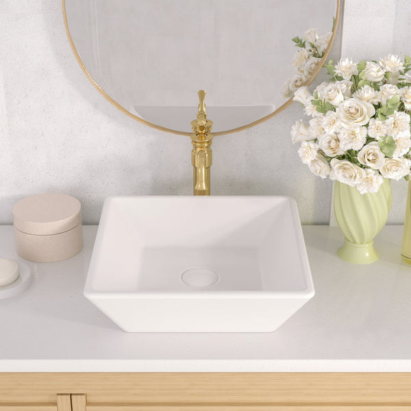DeerValley DV-1V022 Ace Modern Sleek White Square Porcelain Ceramic Bathroom Vessel Sink