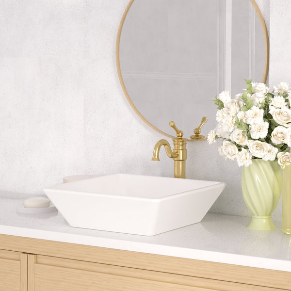 DeerValley DV-1V022 Ace Modern Sleek White Square Porcelain Ceramic Bathroom Vessel Sink