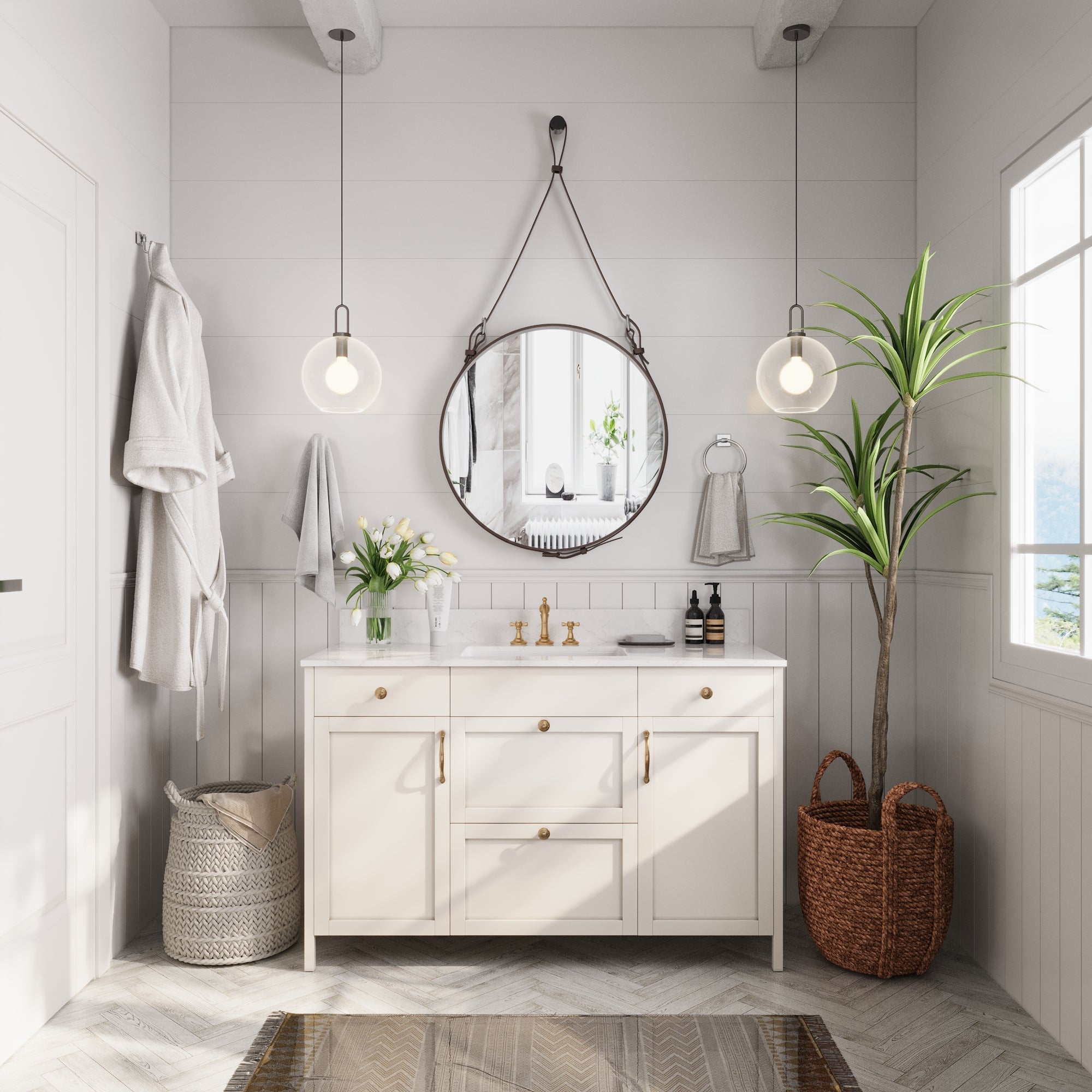 48.8" Rectangular Vanity Top Sink, Overflow Hole