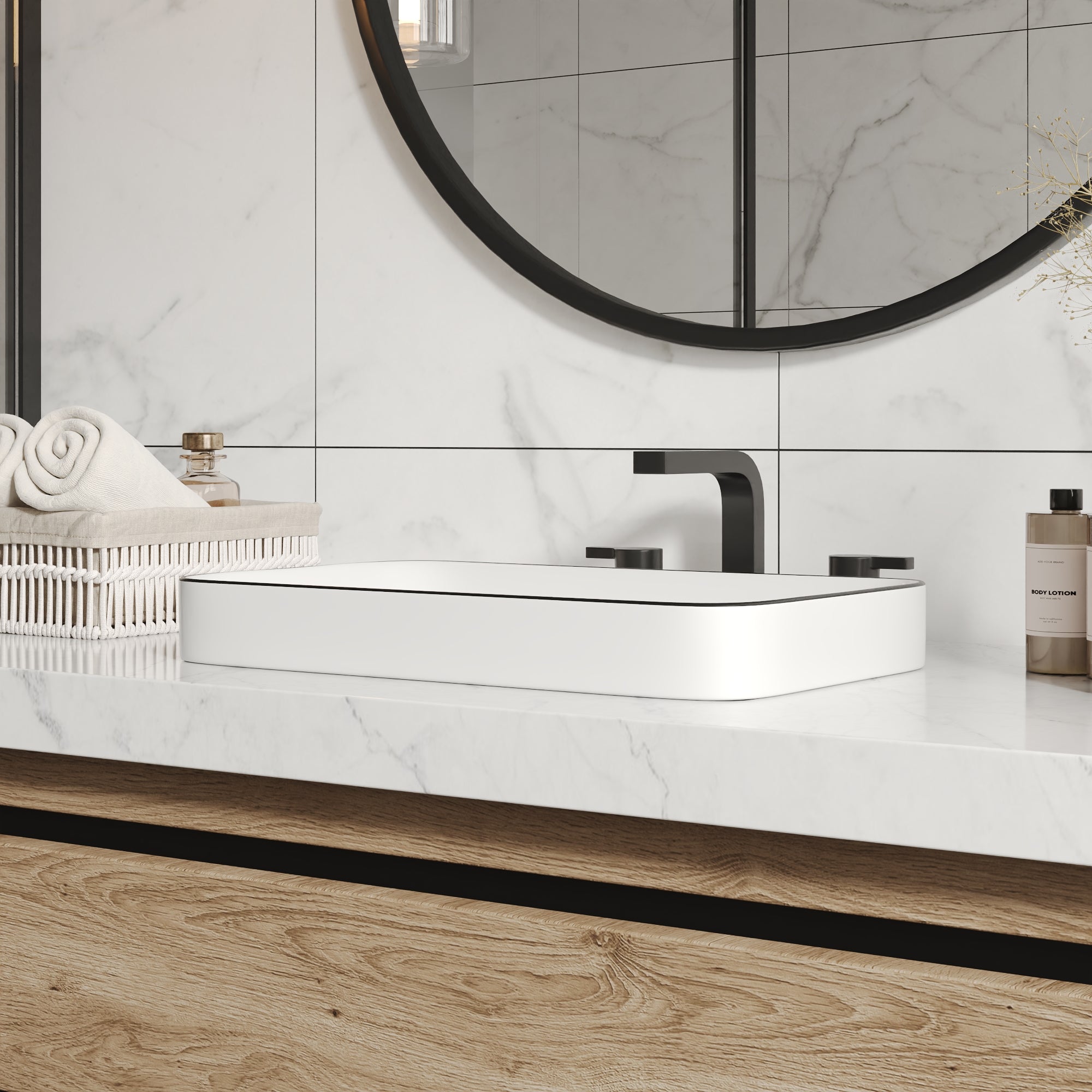 ALLY 12"/16" Rectangular Drop-in Bathroom Sink With Multiple Colors, Scratch-Resistant Ceramic