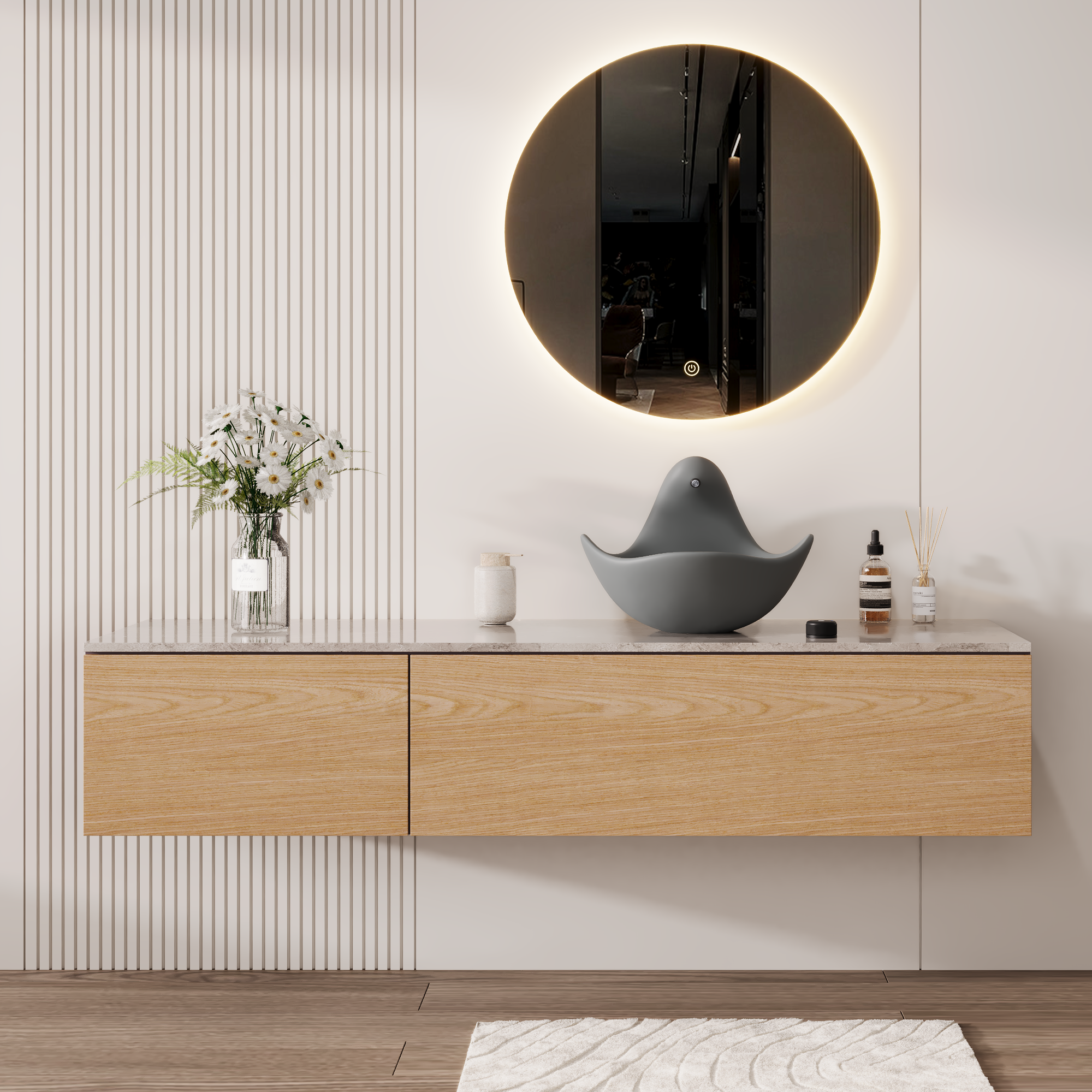 Wave Vessel Bathroom Sink With Multiple Colors, Concrete