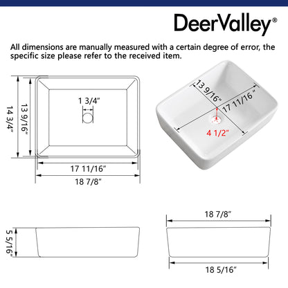 ALLY 19" X 15" Rectangle Vessel Bathroom Sink, Without Overflow With Multiple Types