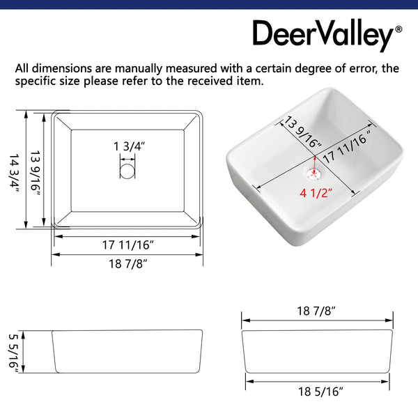 DV-1V031/0088 Ally 19" Rectangular Vessel Bathroom Sink with Multi Types, Without Overflow