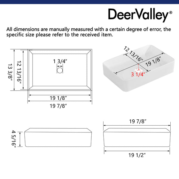 ALLY 20" Rectangular Round Vessel Bathroom Sink, Without Overflow