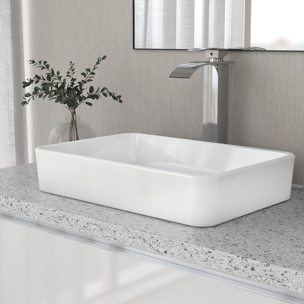 ALLY 20" Rectangular Round Vessel Bathroom Sink, Without Overflow