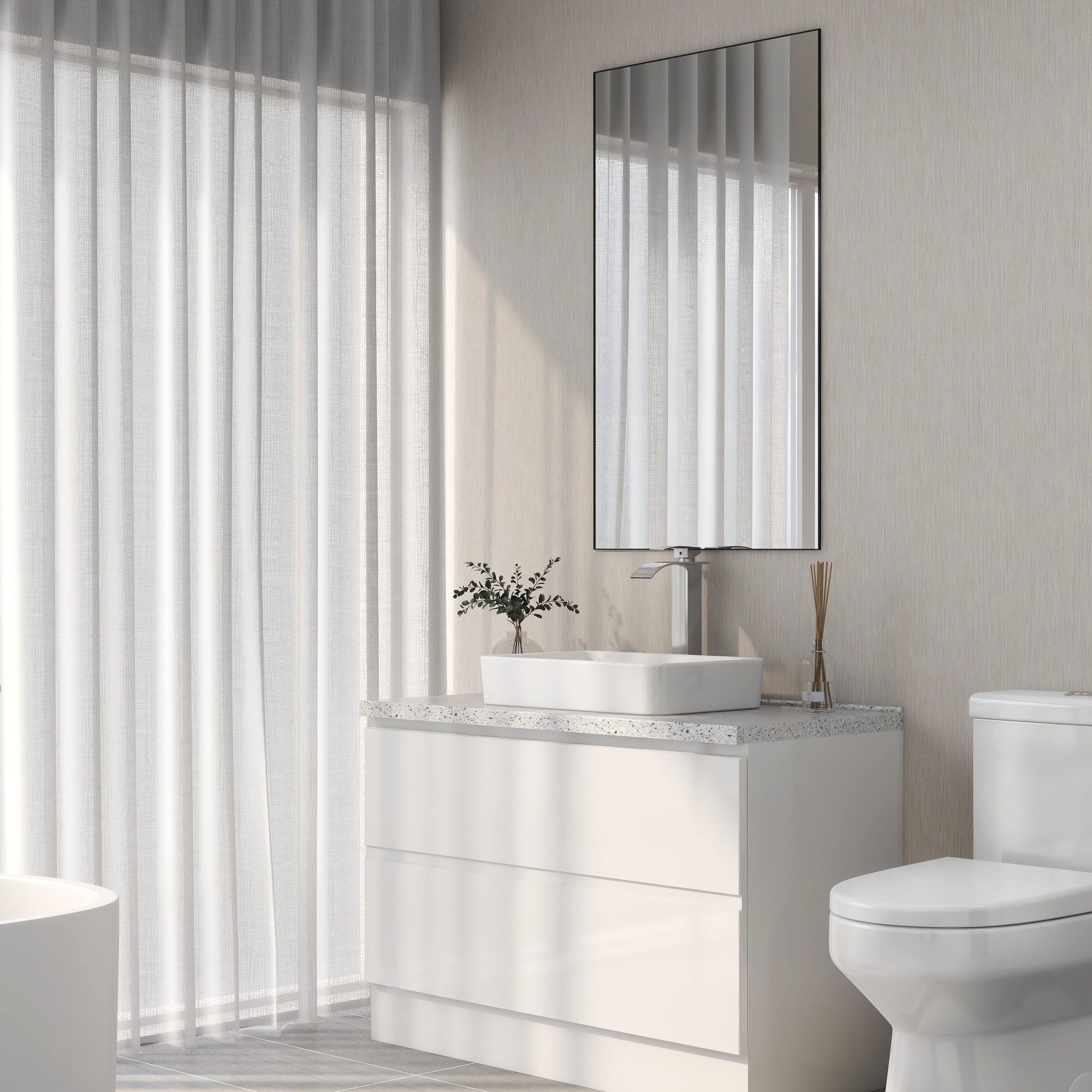 ALLY 20" Rectangular Vessel Bathroom Sink, Without Overflow