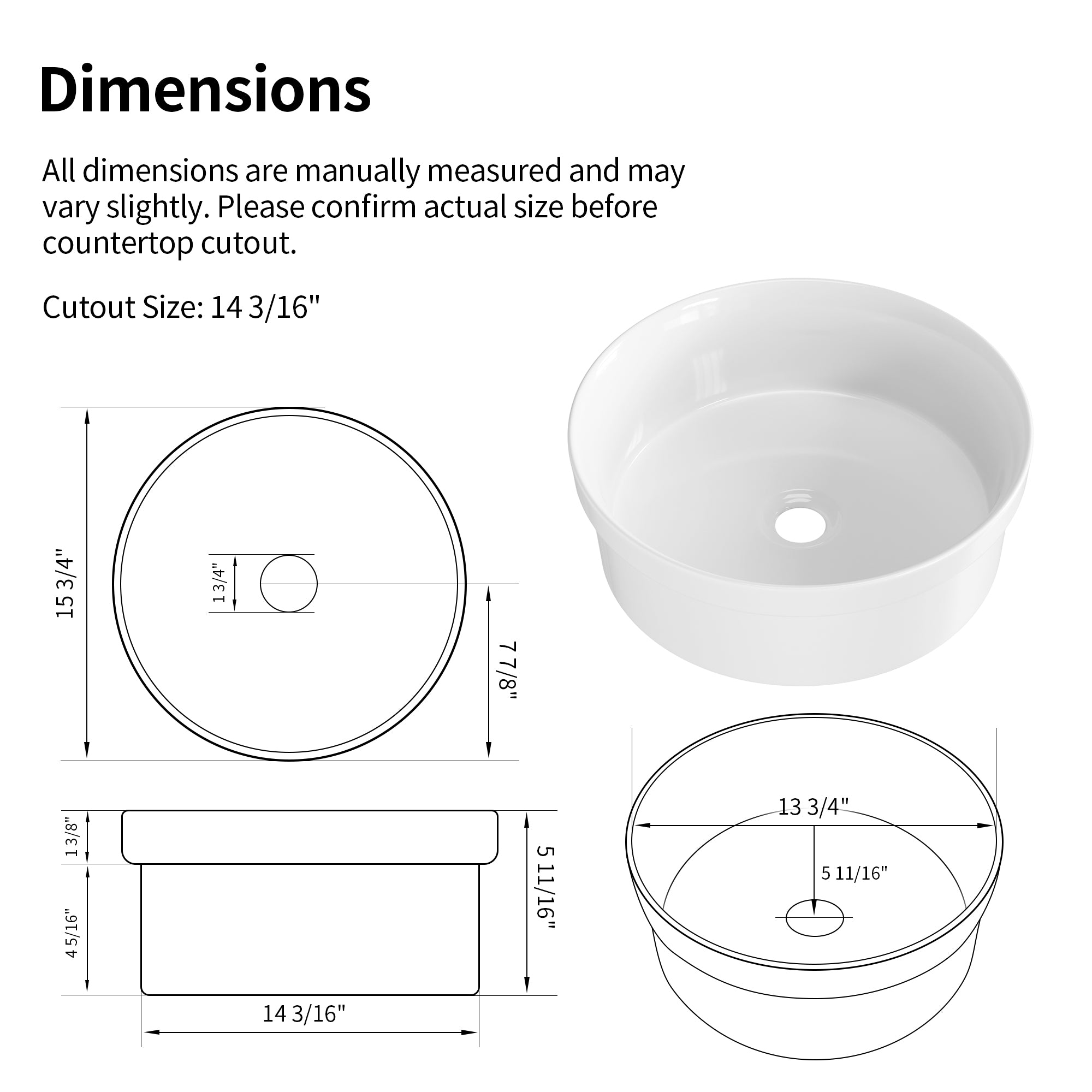 DeerValley DV-1V0473/DV-1V0475 Vessel Sink, Round Non-Porous Ceramic, No-Overflow