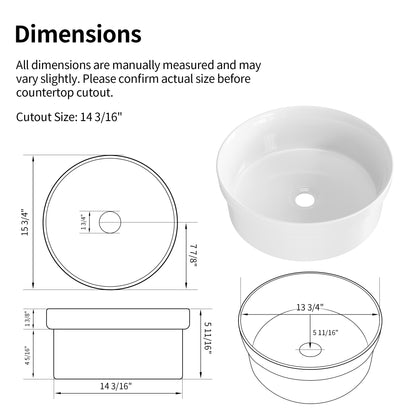 DeerValley DV-1V0473/DV-1V0475 Vessel Sink, Round Non-Porous Ceramic, No-Overflow