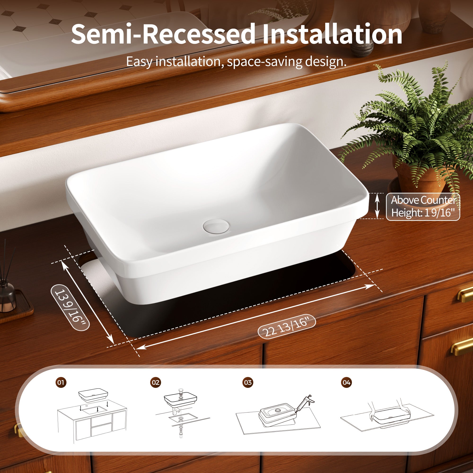 DeerValley DV-1V0473/DV-1V0475 Vessel Sink, Round Non-Porous Ceramic, No-Overflow