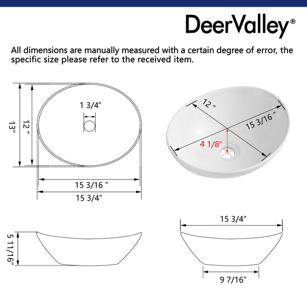 HORIZON Oval Vessel Bathroom Sink, Without Overflow With Multiple Colors