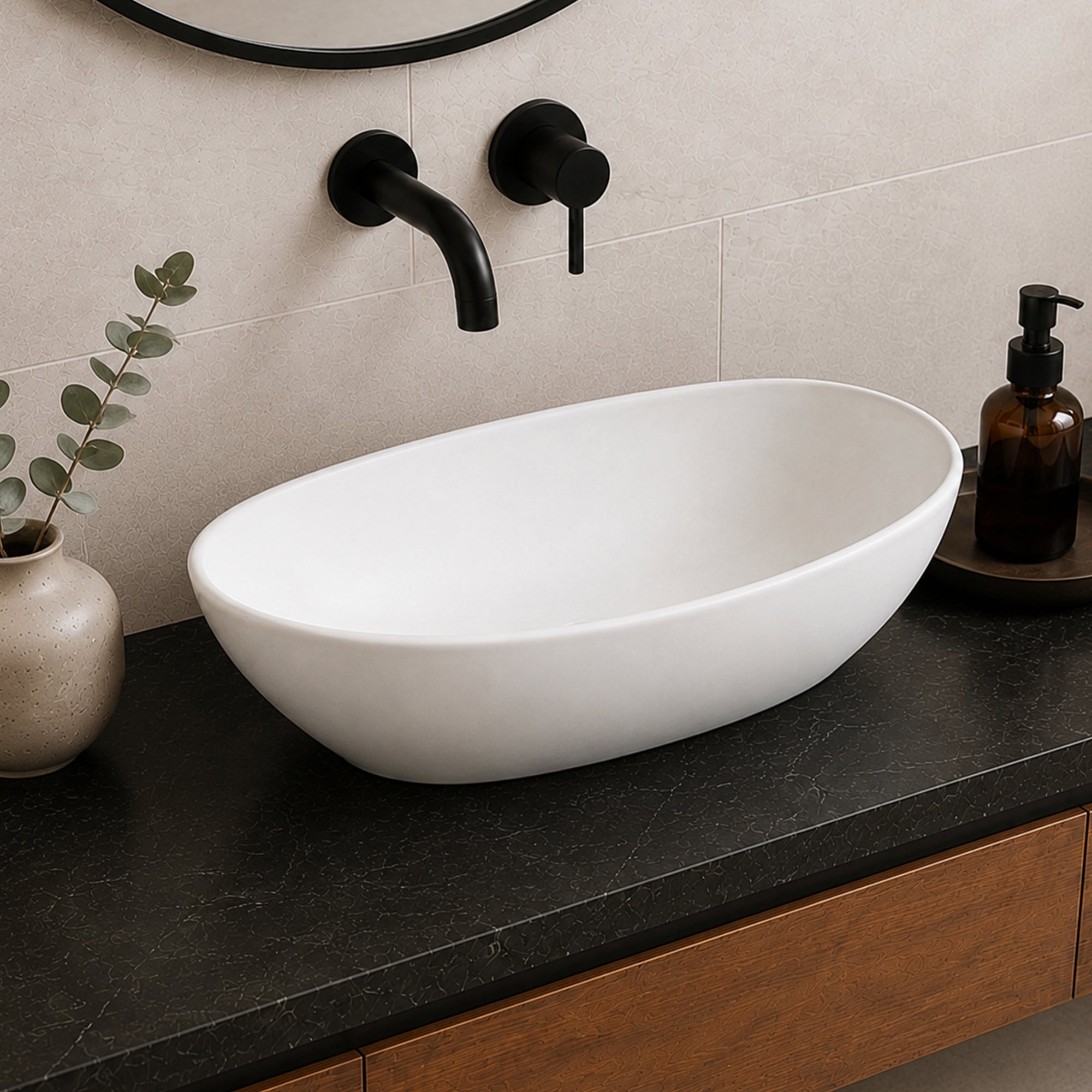 DeerValley DV-1V0518 Liberty Ceramic 18.9-in Vessel Oval Modern White Bathroom Sink