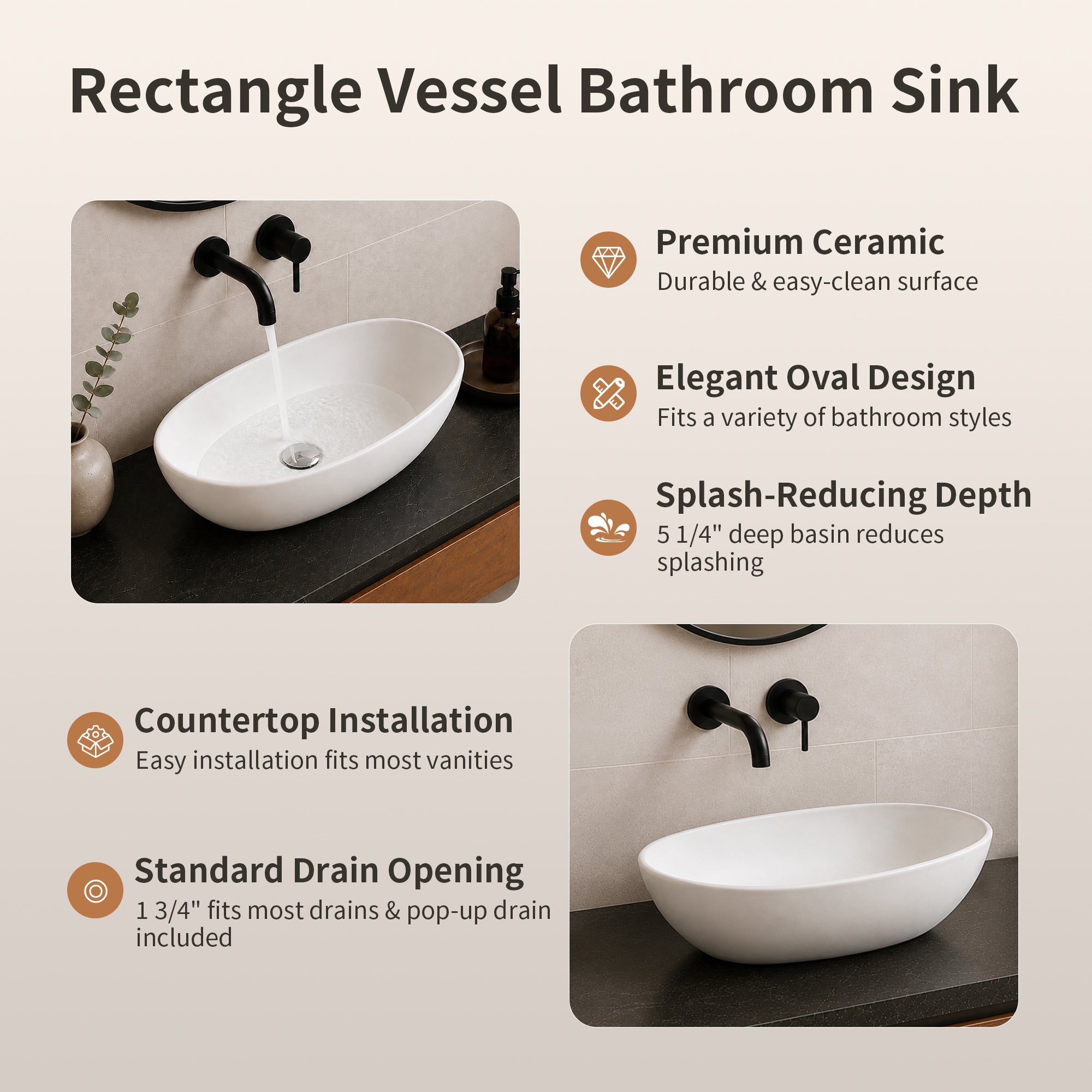 DeerValley DV-1V0518 Liberty Ceramic 18.9-in Vessel Oval Modern White Bathroom Sink