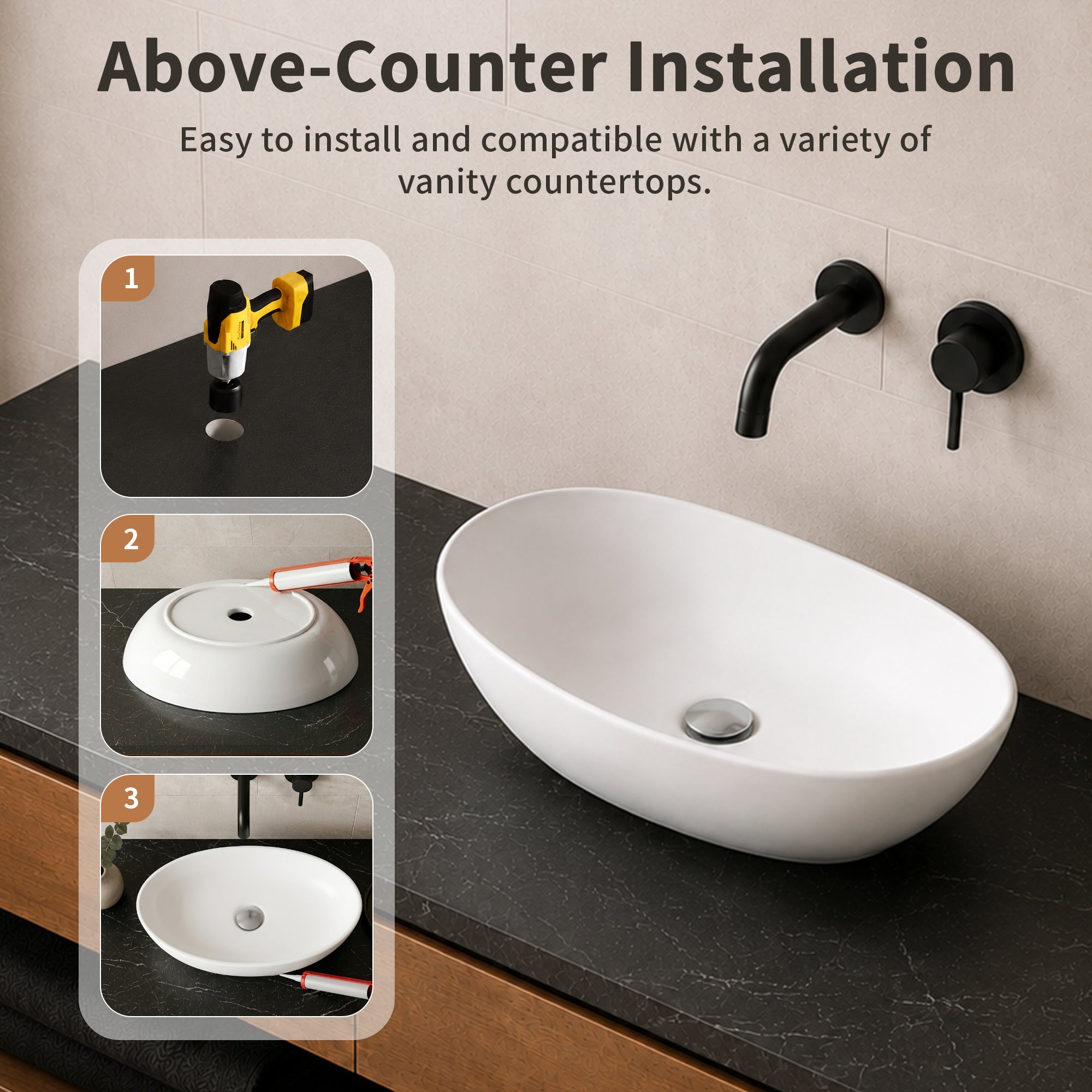 DeerValley DV-1V0518 Liberty Ceramic 18.9-in Vessel Oval Modern White Bathroom Sink