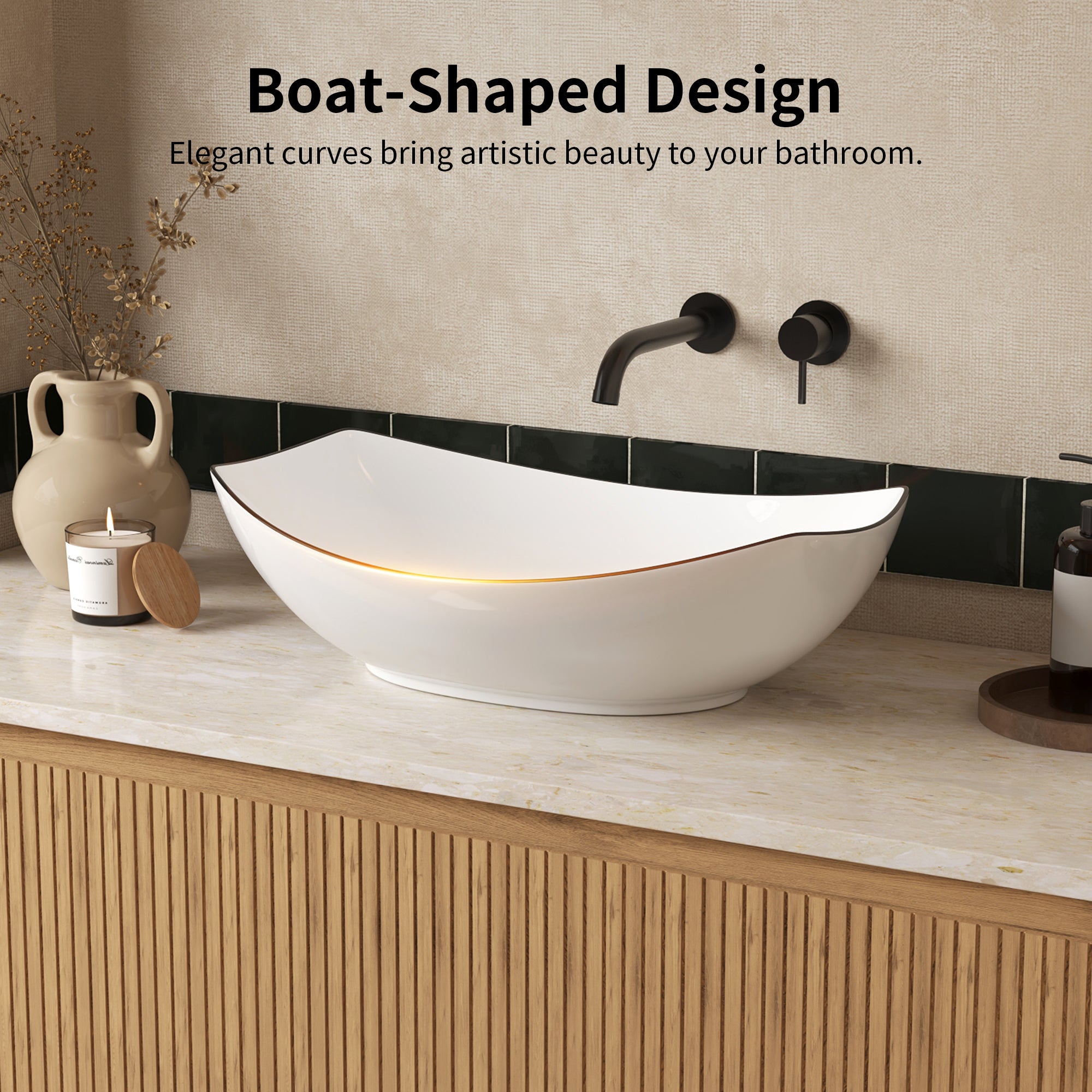 DeerValley DV-1V0589 Boat-Shaped Vessel Sink, Ceramic & Easy Clean